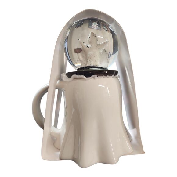 Halloween Ghost Mug with Snow Globe Lid Coffee Cup Ceramic Spooky Fall Drinkware - Picture 2 of 3